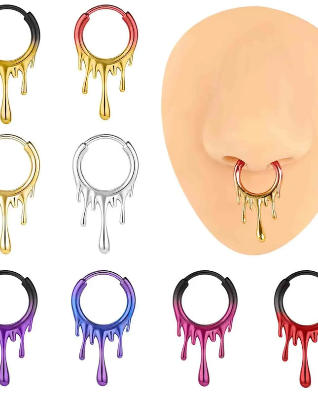 1Pcs Ombre Color Stainless Steel Nose Ring 18G Septum Ring Lava Irregular Pattern Earring Jewelry 10mm