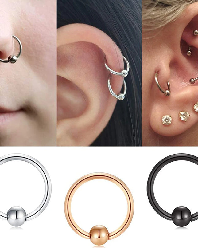WKOUD Septum Rings Hoop Nose Ring Horseshoe Stainless Steel Cartilage Earrings Hoop Helix Tragus Septum Piercing Jewerly Black