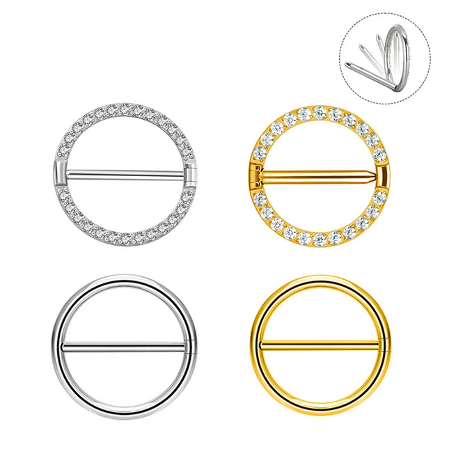 2PC G23 Titanium Goth 14G Circular Nipple Shield CZ Clicker Jewelry Round Nipple Ring Barbell Piercing Jewelry For Women Girls