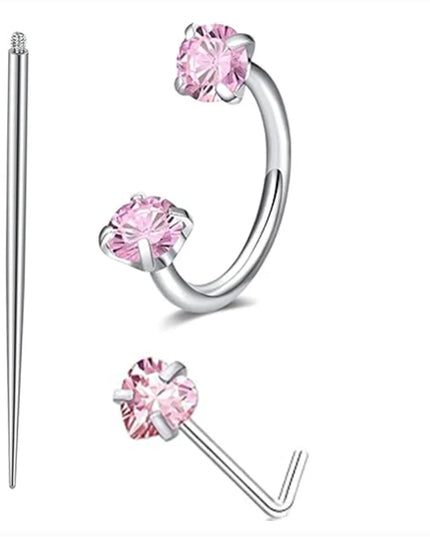 6/2pcs Horseshoe Nose Rings With L-Shape Nose Stud, Stainless Steel Rianbow CZ Nose Ring,, Lip Eyebrow Helix Ear Piercing