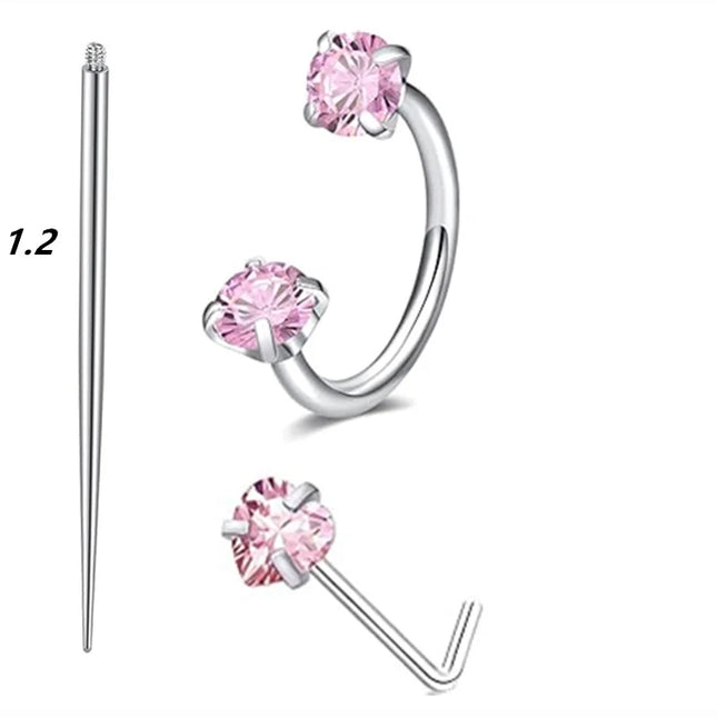 6/2pcs Horseshoe Nose Rings With L-Shape Nose Stud, Stainless Steel Rianbow CZ Nose Ring,, Lip Eyebrow Helix Ear Piercing
