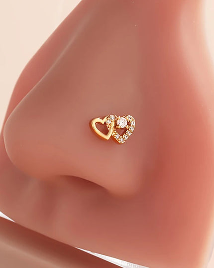 Fashion L Shaped Nose Studs Rings Cute Shiny Double Heart Nose Ring For Women Girls Body Piercing Jewelry Versatile Nose Ring