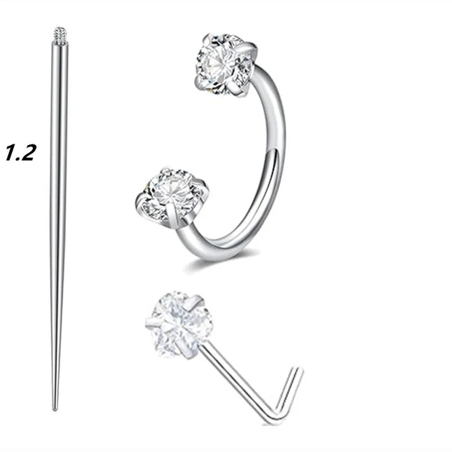 6/2pcs Horseshoe Nose Rings With L-Shape Nose Stud, Stainless Steel Rianbow CZ Nose Ring,, Lip Eyebrow Helix Ear Piercing