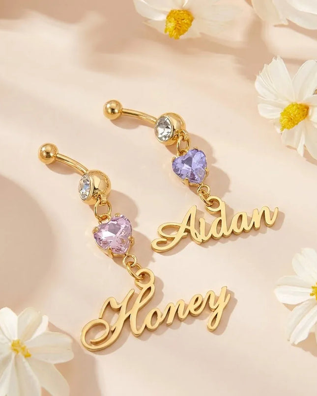Custom Name Belly Button Ring For Women 12 Birthstone Options Personalized Navel Piercing Jewelry Beach Birthday Gift For Her