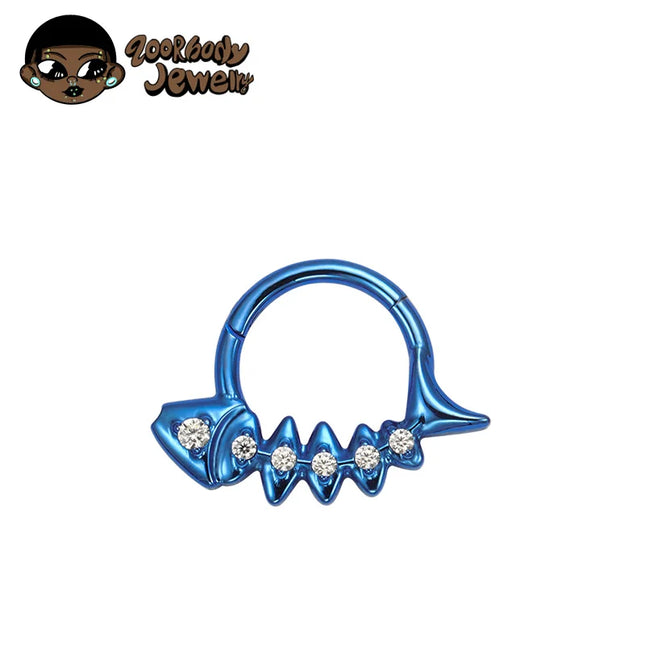 G23 Titanium Fishbone Spike Nose Ring Hinged Clicker Septem Piercing Gothic Zircon Anodized Segment Hoop Ring Daith Earring