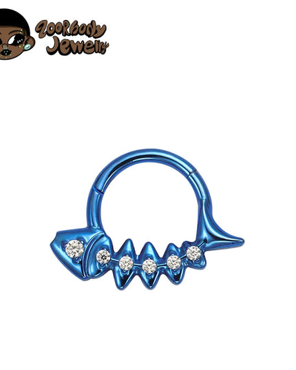 G23 Titanium Fishbone Spike Nose Ring Hinged Clicker Septem Piercing Gothic Zircon Anodized Segment Hoop Ring Daith Earring