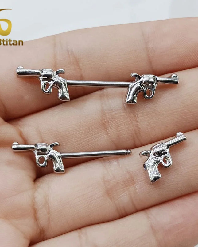 2pcs Gun Surgical Piercing Nipple Rings for Women Men 14G Titanium Steel Industrial Barball Nipple Piercing Sexy Body Jewelry