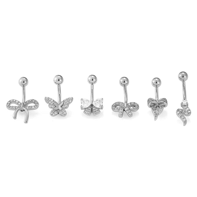 1PC 14G Surgical Steel Belly Button Rings Bow Butterfly Snake Cubic Zirconia Belly Button Barb Ombligo Piercing Jewelry