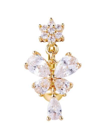 Zircon Bow Belly Button Rings Flower Head Butterfly Design Dangle Belly Rings 316 Stainless Steel Cute Reversed Navel Rings