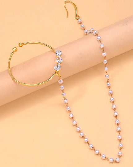 Indian Pearl Round Nose Chain Rings No Pierceing Accessories Punk Geometric Zircon Nose Clip Earrings Wedding for Women Gifts