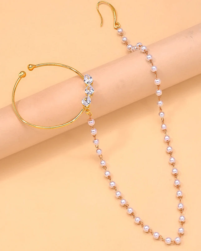 Indian Pearl Round Nose Chain Rings No Pierceing Accessories Punk Geometric Zircon Nose Clip Earrings Wedding for Women Gifts