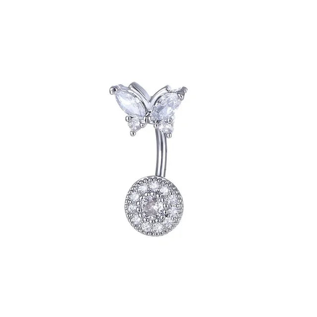 Dainsty Dangled Belly Button Rings Surgical Steel 14G Bar Navel Piercing Ring Crystal CZ Bee Flower Heart Belly Ring Ear Jewelry