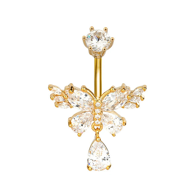 Exquisite Zircon Crystal Belly Button Rings Fashion Butterfly Navel Ring For Women GirlsSexy Belly Piercing Body Jewelry Gifts