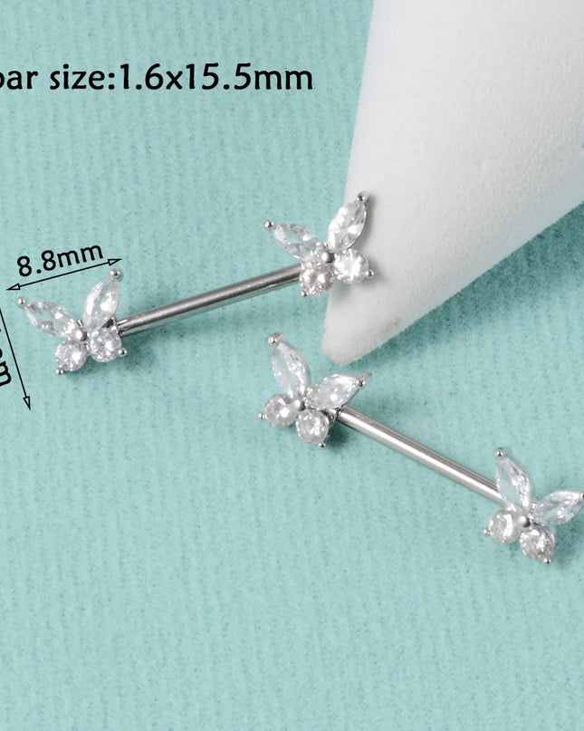 1Pair Sword Cross Nipple Piercing Barbell Surgical Steel Crystal Nipple Shield Cover Heart Butterfly Nipple Ring Body Jewelry14G