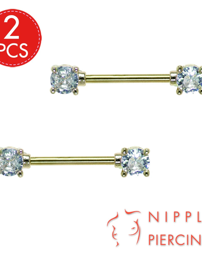 1Pair Surgical Steel Nipple Rings Nipple Piercing Bar Jewelry for Women Men with Sparkle CZ 14G Barbell Body Jewelry Accessories