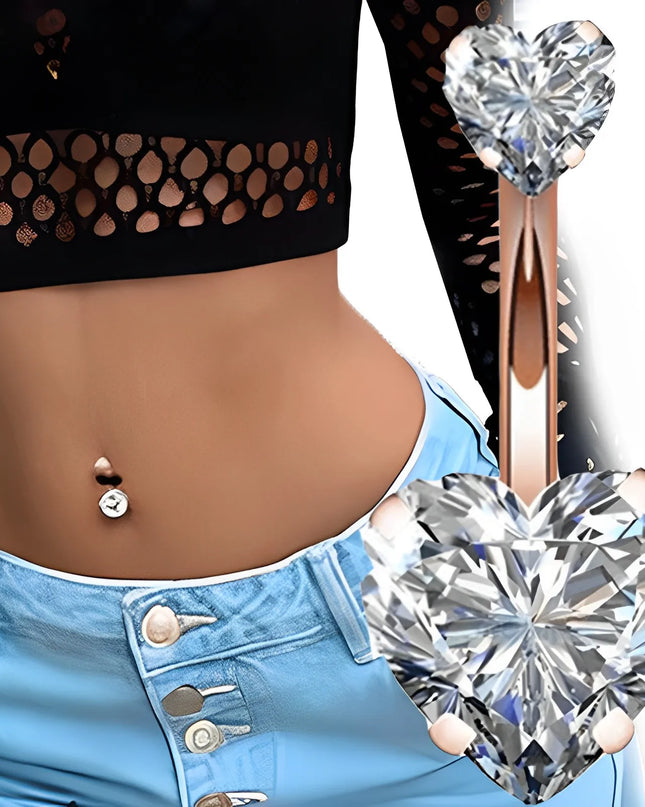 Zircon Crystal Belly Button Piercing Rings for Women Navel Ring Surgical Steel Barbell Heart Butterfly Body Piercing Jewelry