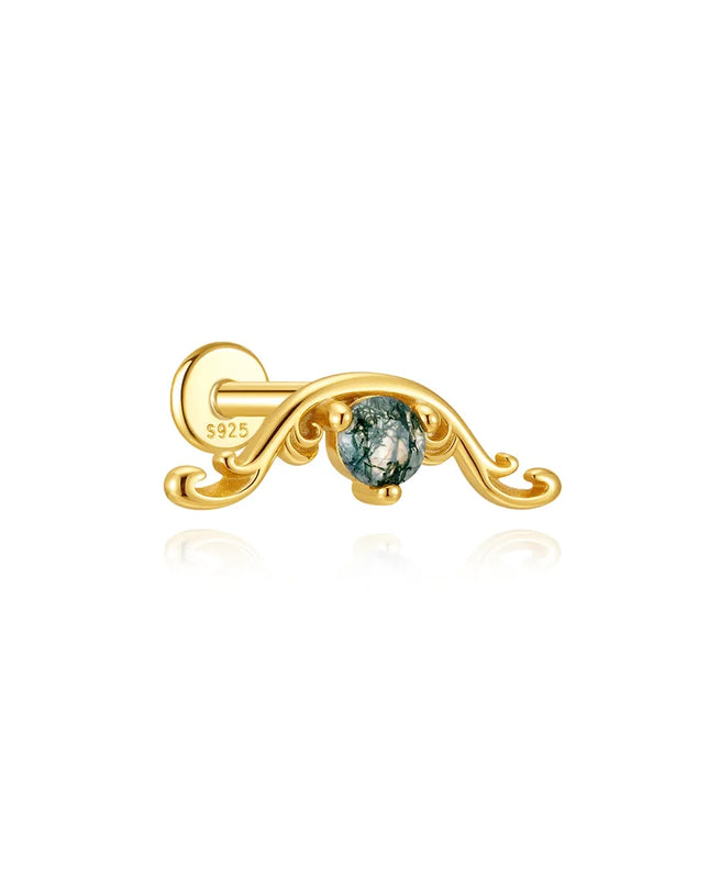 Aide 1PC 925 Sterling Silver 18K Gold Threaded Piercing Earring Women Ins Green Red Colors Zircon  Ear Bone Nail Gift Jewelry