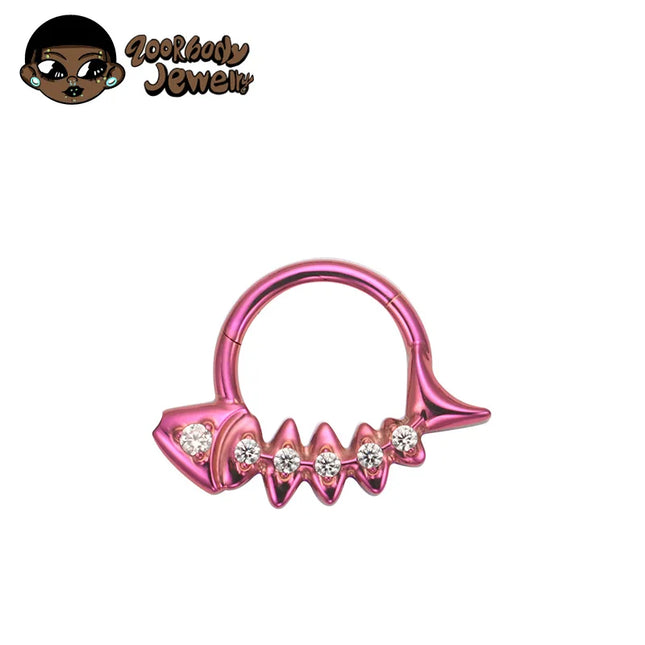 G23 Titanium Fishbone Spike Nose Ring Hinged Clicker Septem Piercing Gothic Zircon Anodized Segment Hoop Ring Daith Earring