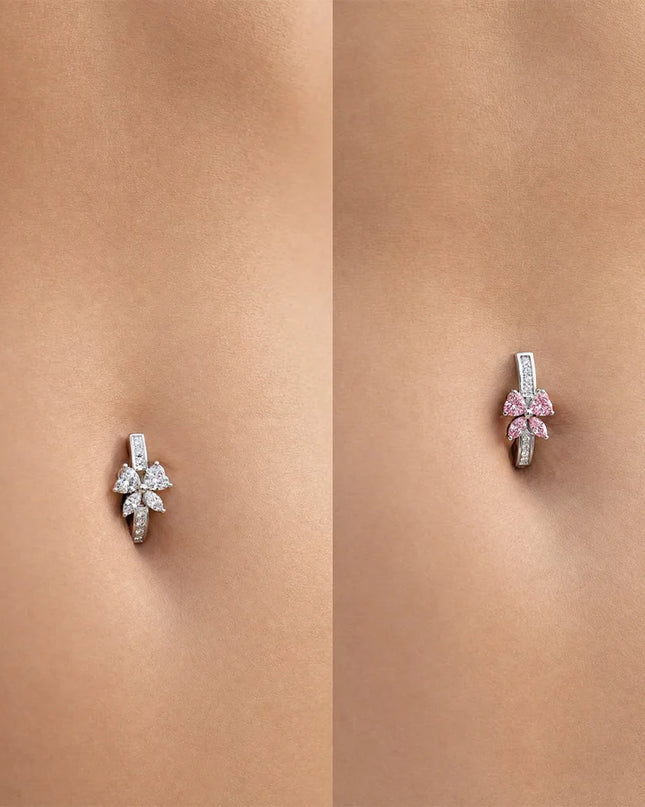 Belly Button Piercing 14G ASTM F136 Titanium Bow Shaped Zirconia Inlaid Anodized Hinged Clicker Ring For Women Body Jewelry