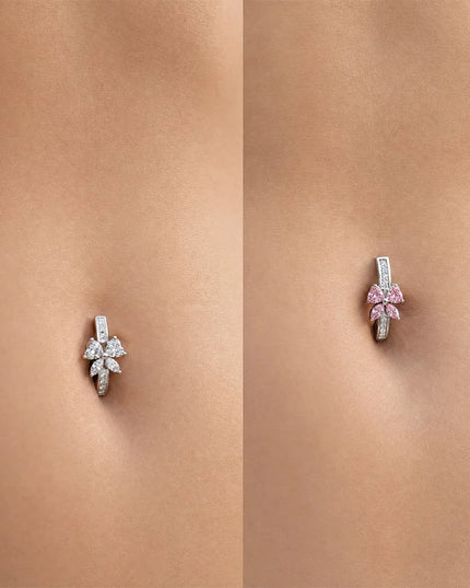 Belly Button Piercing 14G ASTM F136 Titanium Bow Shaped Zirconia Inlaid Anodized Hinged Clicker Ring For Women Body Jewelry