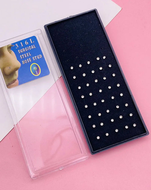 Nose Studs Stainless Steel Crystal Nose Ring Piercing Set For Women Gift With Box 24/40/60Pcs