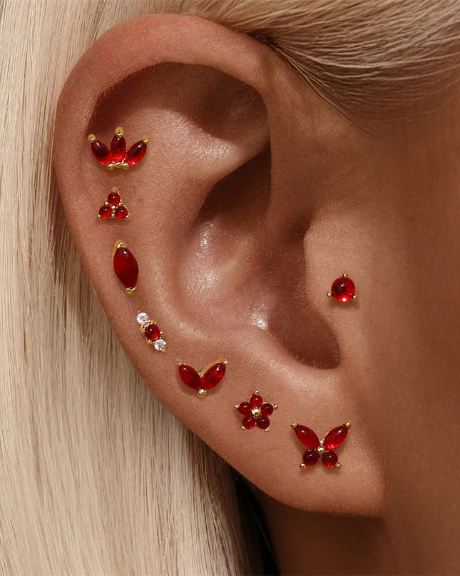 Aide 1PC 925 Sterling Silver 18K Gold Threaded Piercing Earring Women Ins Green Red Colors Zircon  Ear Bone Nail Gift Jewelry
