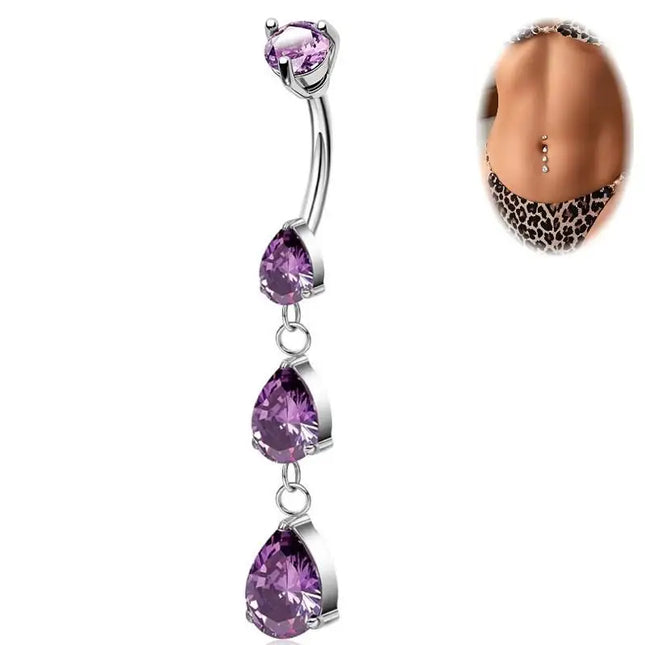 Belly Button Rings Mixed Purple Zircon Dangle Design Stainless Steel Durable Navel Rings for Daily Outfit Matching