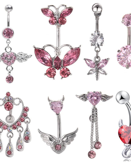 Steel Belly Button Rings Pink Crystal Piercing Navel Heart Style Navel Piercing Earring Belly Piercing Sexy Body Jewelry Ombligo