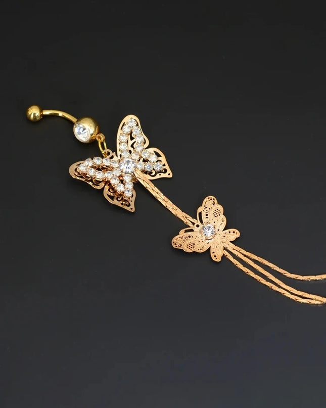 2025 Summer Belly Button Rings Stainless Steel Zircon Butterfly Navel Piercing Surgical for Women Body Belly Jewelry Pendant