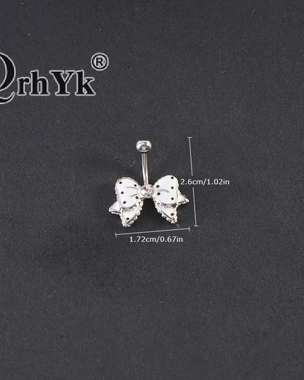 1Pc Stainless Steel Bow Piercing Fake Belly Button Ring Body Jewelry Ornaments For Women Simple Fashion Bow Belly Jewelry