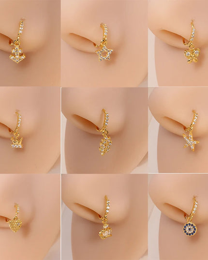 Nose Rings Hoop for Women Men Body Piercing Jewelry Cartilage Earring Nose Dangling CZ Cross Crown Starfish Dangle Nose Ring