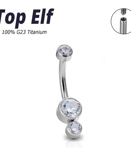 G23 Titanium 14G Curved Belly Button Ring with 3 Round Zircon Navel Barbell Stud for Women Hypoallergenic Body Piercing Jewelry