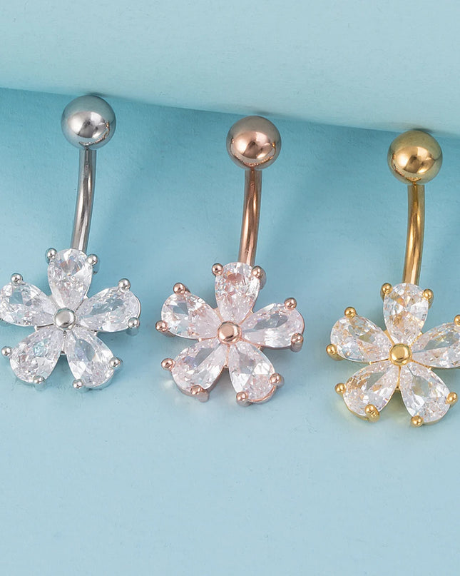 1pc Belly Button Ring Piercing Jewelry Sexy Flower Shape Navel Piercing Stainless Steel Synthetic Zirconia Material Daily Wear