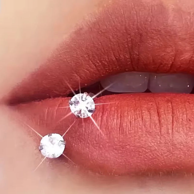 6/2pcs Horseshoe Nose Rings With L-Shape Nose Stud, Stainless Steel Rianbow CZ Nose Ring,, Lip Eyebrow Helix Ear Piercing
