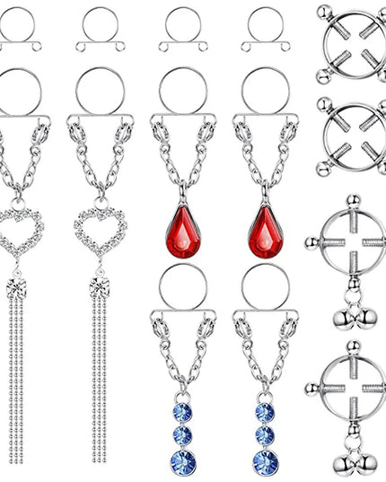 1 Pair New Fake Nipple Ring Sexy Tassel Crystal Butterfly Pendant For Women Girls Adjustable Faux Nipple Piercing Body Jewelry