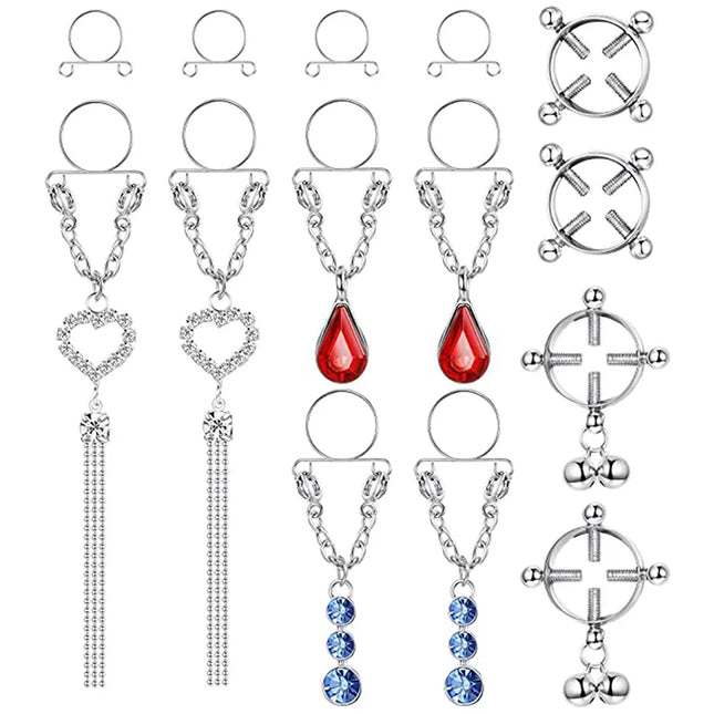 1 Pair New Fake Nipple Ring Sexy Tassel Crystal Butterfly Pendant For Women Girls Adjustable Faux Nipple Piercing Body Jewelry