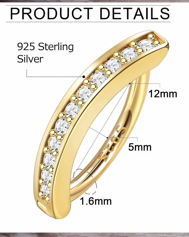 18K Gold Plated Belly Button Rings for Women 925 Sterling Silver Belly Button Ring Curved CZ Clip-on Belly Ring Piercing Jewelry