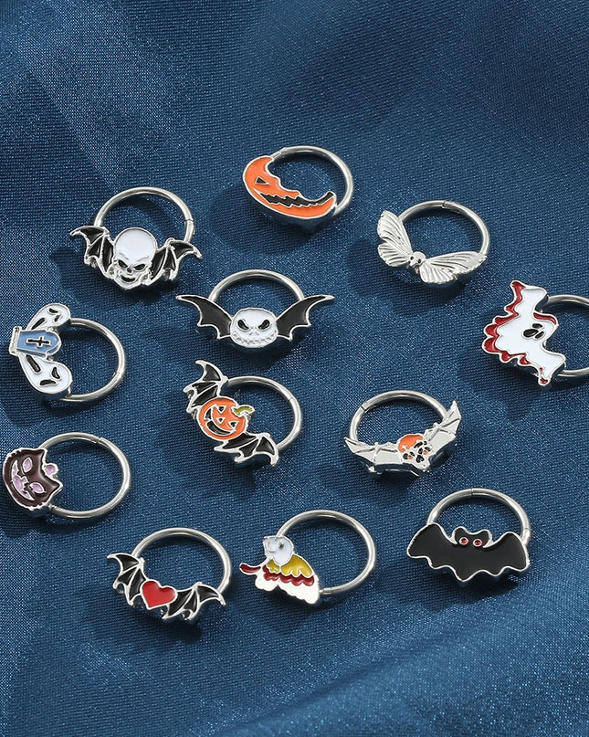 Halloween Gift Hinged Segment Nose Ring Women Ear Rings Nose Piercing Ghost Bat Ear Nose Septum Piercing Body Jewelry