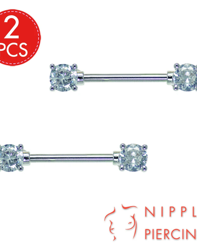 1Pair Surgical Steel Nipple Rings Nipple Piercing Bar Jewelry for Women Men with Sparkle CZ 14G Barbell Body Jewelry Accessories