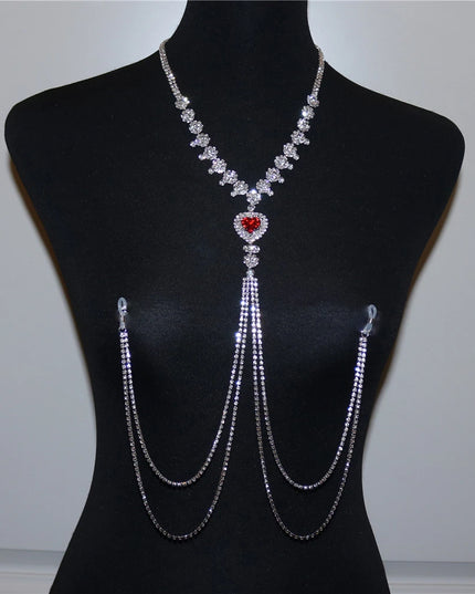 New Fashion Red Heart Nipple Chain Non Pierced Accessories Jewelry Neclace Sexy for Women Rhinestone Pendant Underwear BodyChain