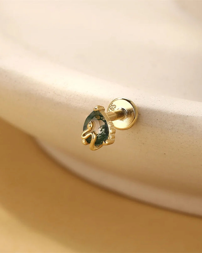 Aide 1PC 925 Sterling Silver 18K Gold Threaded Piercing Earring Women Ins Green Red Colors Zircon  Ear Bone Nail Gift Jewelry