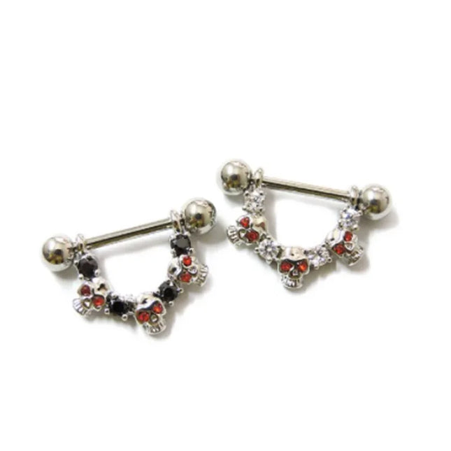 1 PC 14G Cool Skull Nipple Piercing Sexy Zircon Piercing  Pezon Women Bar Rings Body Jewelry Piercings Mamilo Hombre