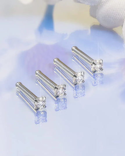 Nose Rings 2pcs 20G Surgical Steel Piercing Jewelry Straight Screw Clear CZ Nose Piercing Jewelry Silver Nostril Ring