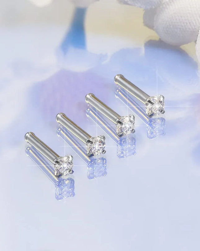 Nose Rings 2pcs 20G Surgical Steel Piercing Jewelry Straight Screw Clear CZ Nose Piercing Jewelry Silver Nostril Ring