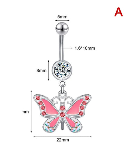 Pink Crystal Pendant Belly Button Rings For Women Stainless Steel Navel Piercing Jewelry Rabbit Heart Bear Butterfly Belly Rings