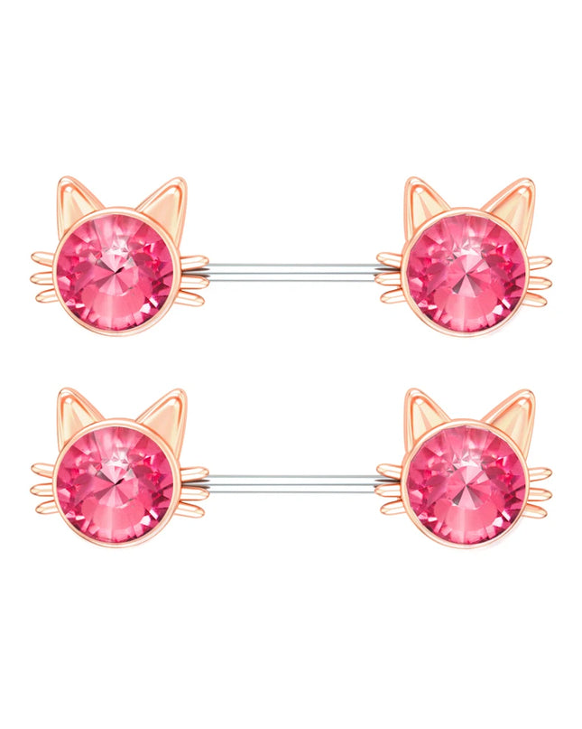 2pcs Lettering Sexy Nipple Piercing Jewelry Buttefly Cat Flower Dangled Stainless Steel Nipple Rings for Women Girls 1.6*16mm