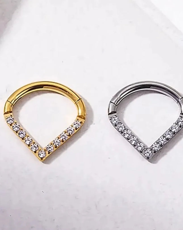 Surgical Steel Septum Nose Clicker Teardrop Shape Segment Ring Rhinestone Nose Ring Gold Hinged Body Piercing Jewelry Men