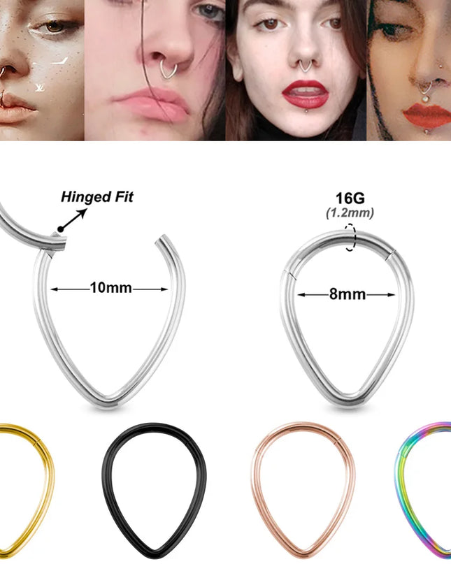 Drip nose Ring Fashion stainless steel closed ring Hinge nasal septum ear bone multi-purpose ring piercing jewelry