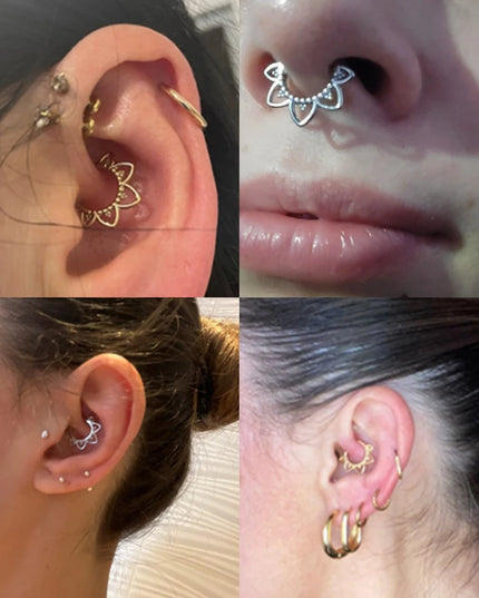 Stainless Steel Nose Ring Flower Hinged Septum Clicker Nose Hoop Seamless Nose Ring for Women Cartilage Nose Piercing Jewelry