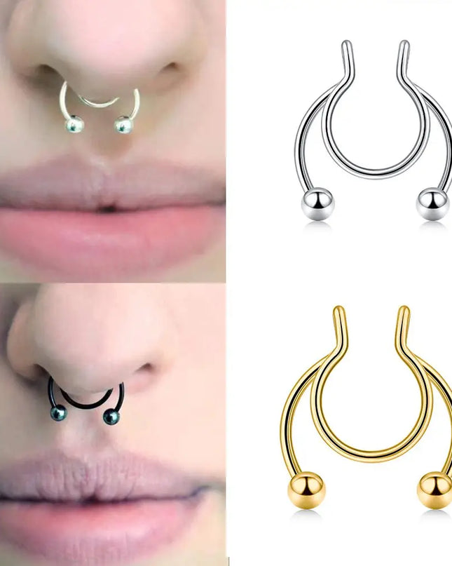 Women Colorful Fake Septum Jewelry Nose Ring Non Piercing Stainless Steel
